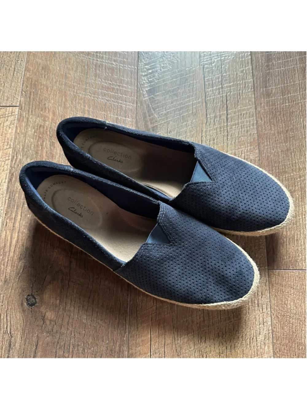 Women's Clarks Navy Blue Perforated Espadrille Flats